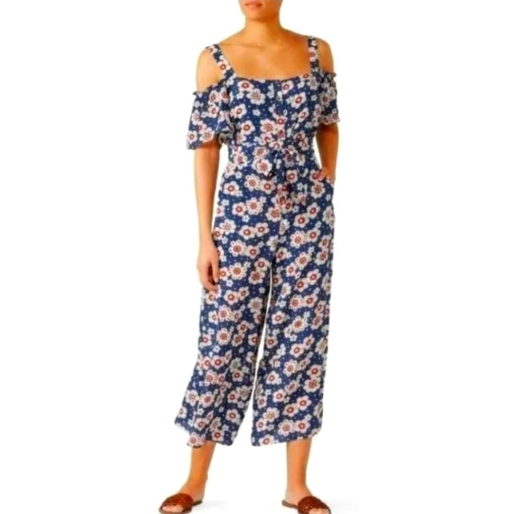 M.i.h jeans elodie 70s print floral silk romper blue XS